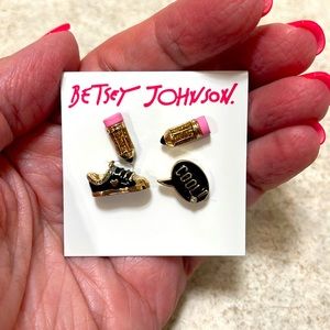 Betsey Johnson Back To Cool Pencil, Sneaker & Word Bubble Stud Earring Set NWT
